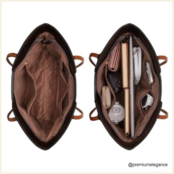 Medium Vegan Leather Tote Bag Top Handle Satchel Work Purse - Picture 5 of 7